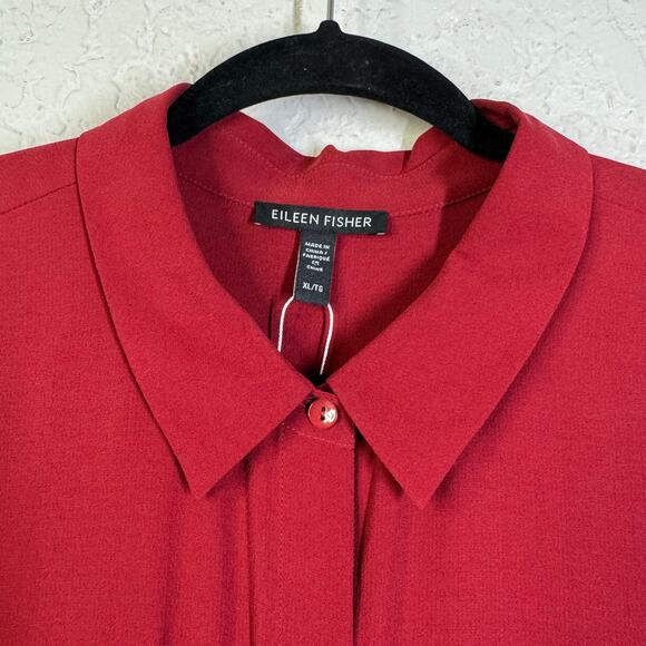 EILEEN FISHER Blouse XL Georgette Crepe Classic Collard Button Down Silk Career - Picture 4 of 12